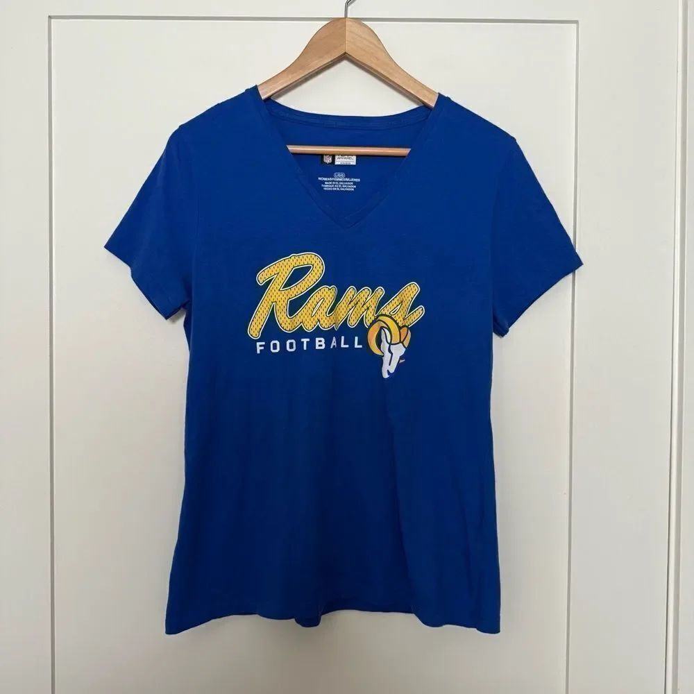 NFL Team Apparel Women Blue Rams Los Angeles Graphic Short Sleeve T-Shirt Size L